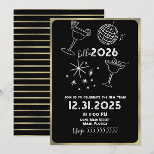 Whimiscal Krafsings Hello 2026 Nyår Guld Julkort