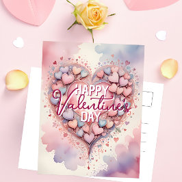 Whimiscal Pastel Watercolor Heart Valentine Day Vykort