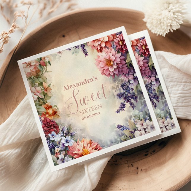 Whimiscal Pastel Wildblommor Sweet 16 Pappersservett (Skapare uppladdad)