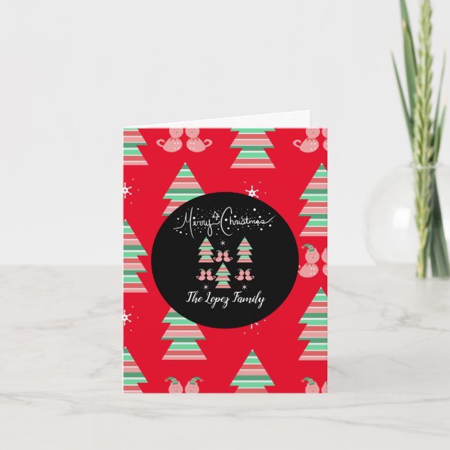 Whimisical God Jul Kattmönster Röd Rosa Tack Kort (Framsida)