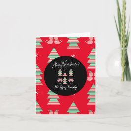 Whimisical God Jul Kattmönster Röd Rosa Tack Kort