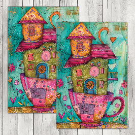 WHIMISKT TEKOPP HUS DECOUPAGE TISSUEPAPPER