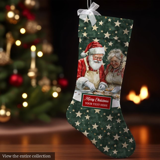 Whimissical Jultomten-julkragfamiljen Stor Julstrumpa (Whimsical Santa Claus Christmas Stocking Family)