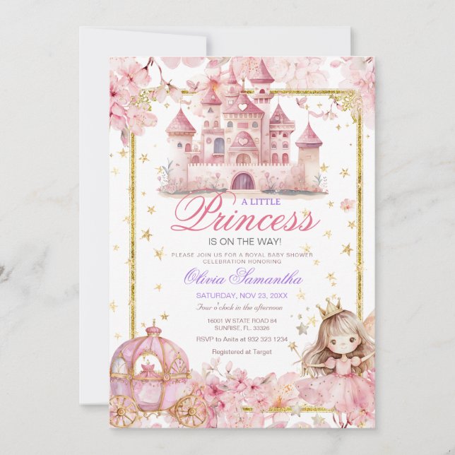 Whimissical Little Princess Girl Castle Baby Showe Inbjudningar (Framsida)