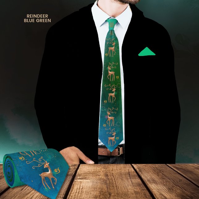 Whimissier Reindeer Blue Grönt Neck Tie Slips (Whimsical Reindeer Blue Green Neck Tie)