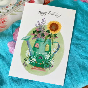 Whimissiering Watering Can och Solros Birthday Car Kort