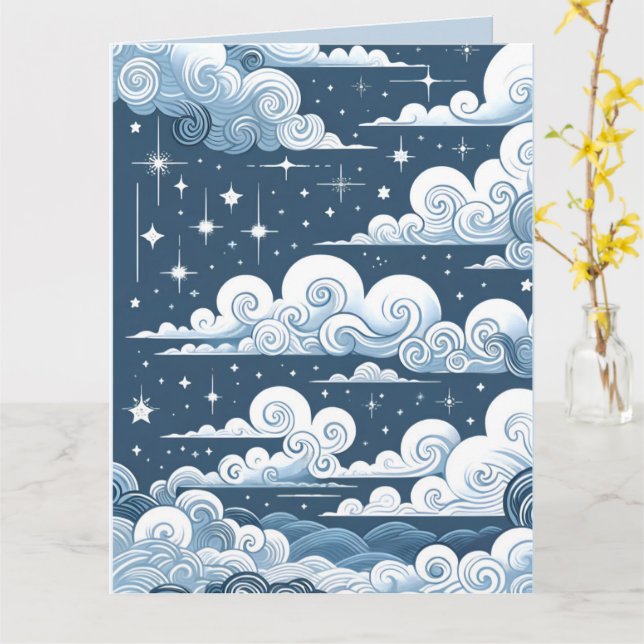 Whimissik Blue Celestial Baby Shower Kort (Gul blomma)