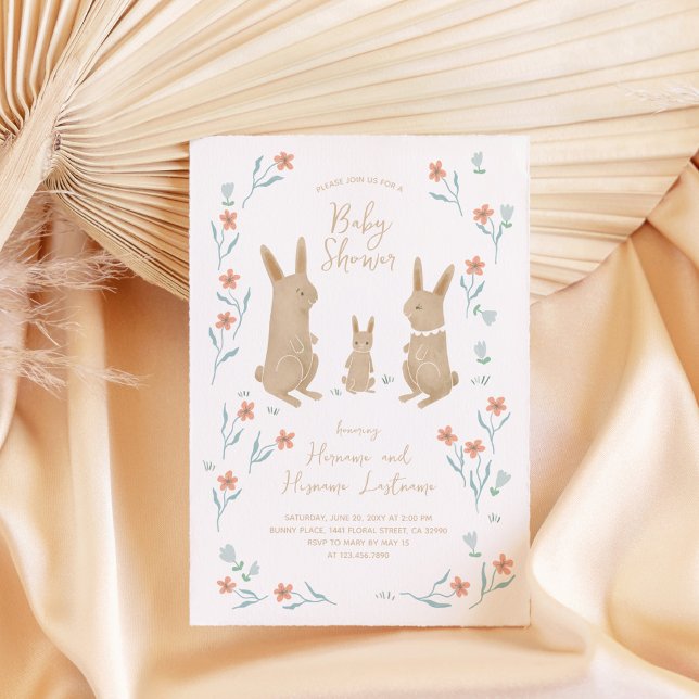 Whimissik Bunny Family Cute Par Baby Shower Inbjudningar (Skapare uppladdad)