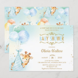 Whimissik Cute Giraffe Balloons Baby Shower Boy Inbjudningar