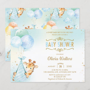 Whimissik Cute Giraffe Balloons Baby Shower Boy Inbjudningar