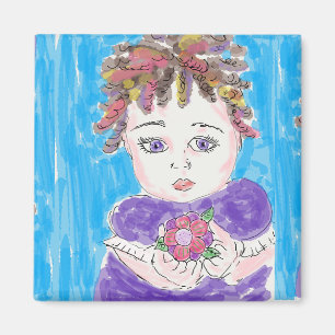 Whimissik Folk Sketched Söt Little Girl Magnet