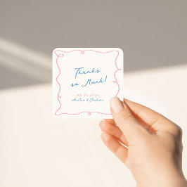 Whimissik Hand plockade Rosa & Blue Bröllop Tack Fyrkantigt Klistermärke