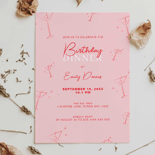 Whimissik Handdragen martini Birthday-middag Inbjudningar