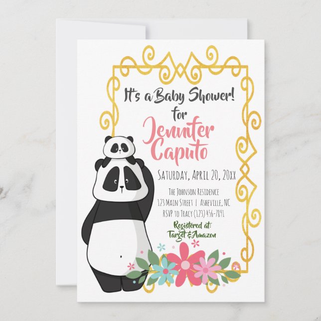 Whimissik Pandas Baby Shower Inbjudningar (Framsida)