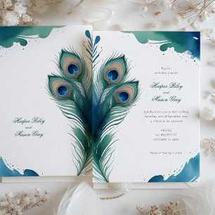 Whimissik Peacock Feather Watercolor Bröllop Inbjudningar