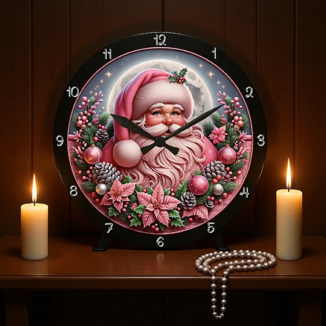Whimissik Rosa jultomte Graphic Stor Klocka (Skapare uppladdad)
