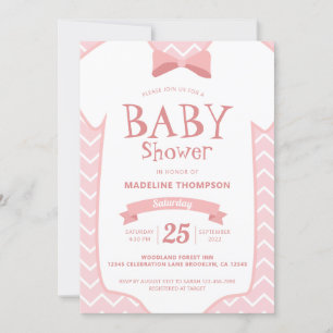 Whimissik Rosa White Bow Tie Flicka Baby Shower Inbjudningar
