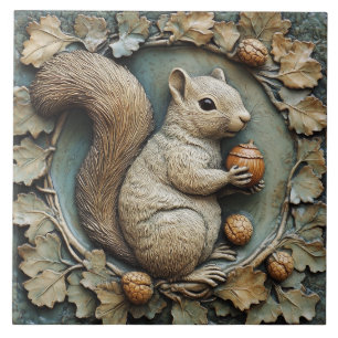 Whimissik Squirrel & Acorns Faux Relief Kakelplatta