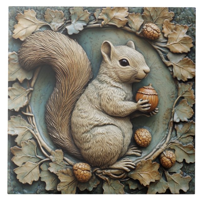 Whimissik Squirrel & Acorns Faux Relief Kakelplatta (Framsidan)