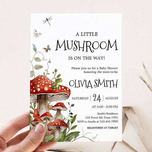Whimissik Svampi Mushroom Fall Baby Shower Inbjudningar (Whimsical Mushroom Baby Shower Invitation)