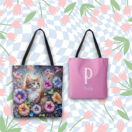 Whimissik, vackra blommor, Monogram Namn Tygkasse
