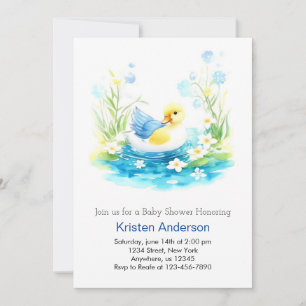 Whimissik Watercolor Duckling Boy Baby Shower Inbjudningar