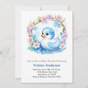 Whimissik Watercolor Duckling Boy Baby Shower Inbjudningar