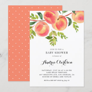 Whimissik Watercolor Peacher Summer Baby Shower Inbjudningar
