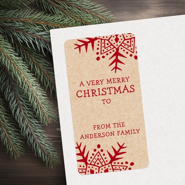 Whimissiker folk art snowflake Kraft till från gåv Fraktsedel (Whimsical folk art snowflake Kraft to from gift Label)