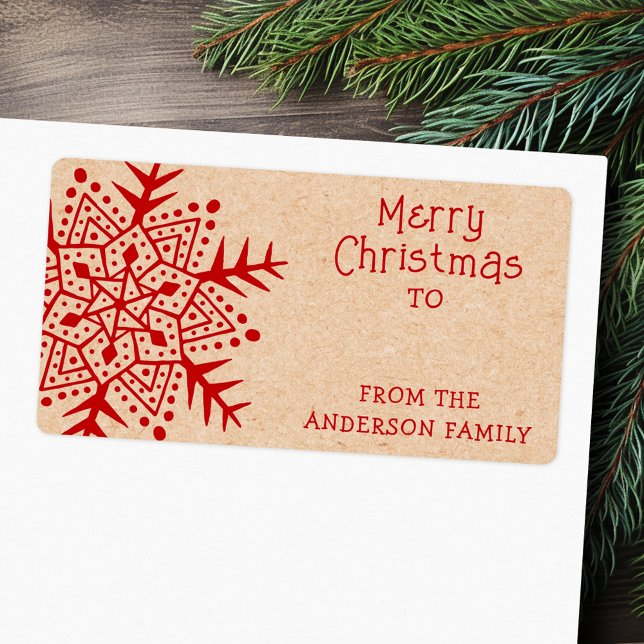 Whimissiker folk art snowflake Kraft till från gåv Fraktsedel (Whimsical folk art snowflake Kraft to from gift label)