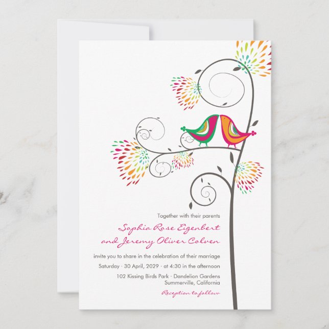 Whimissing Sommar Love birds bröllopsinbjudan Inbjudningar (Framsida)