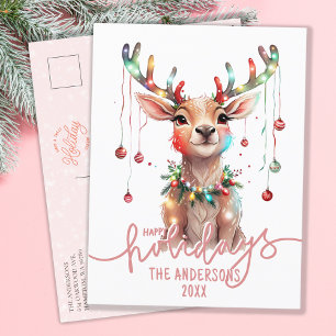 Whimissique Rainbow Reindeer och jul Ljus Vykort