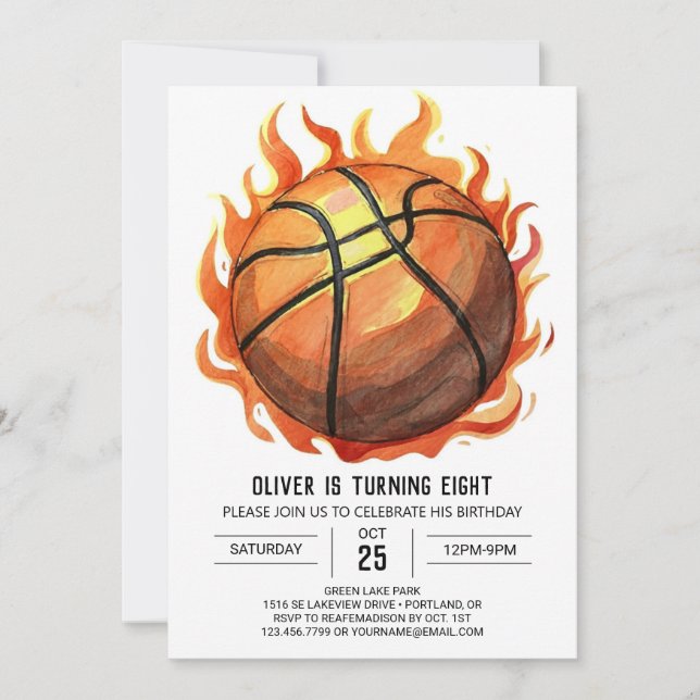Whimissisk Anpassningsbar Watercolor Basketball Bi Inbjudningar (Framsida)