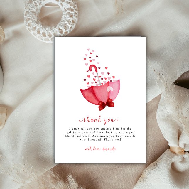 Whimissisk babystölder från lilla krona tack kort (Whimsical Sweetheart Umbrella Bow Baby Shower Thank You Card)