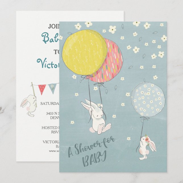 Whimissisk babystövel för Ballonsskorpor Inbjudningar (Fram/baksida)