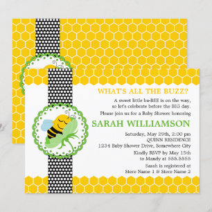 Whimissisk Bee Baby Shower Inbjudningar