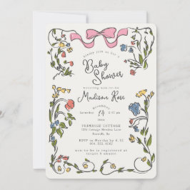 Whimissisk Blommigt Girl Doodle Baby Shower Inbjud