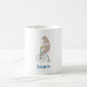 Whimissisk Bunny och Bear Riding a Bike Together Kaffemugg