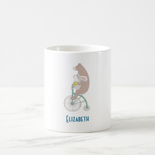 Whimissisk Bunny och Bear Riding a Bike Together Kaffemugg (Center)