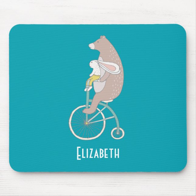 Whimissisk Bunny och Bear Riding Together Musmatta (Framsidan)