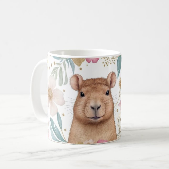 Whimissisk Capybara och Blommigt Delight Kaffemugg (Framsida vänster)