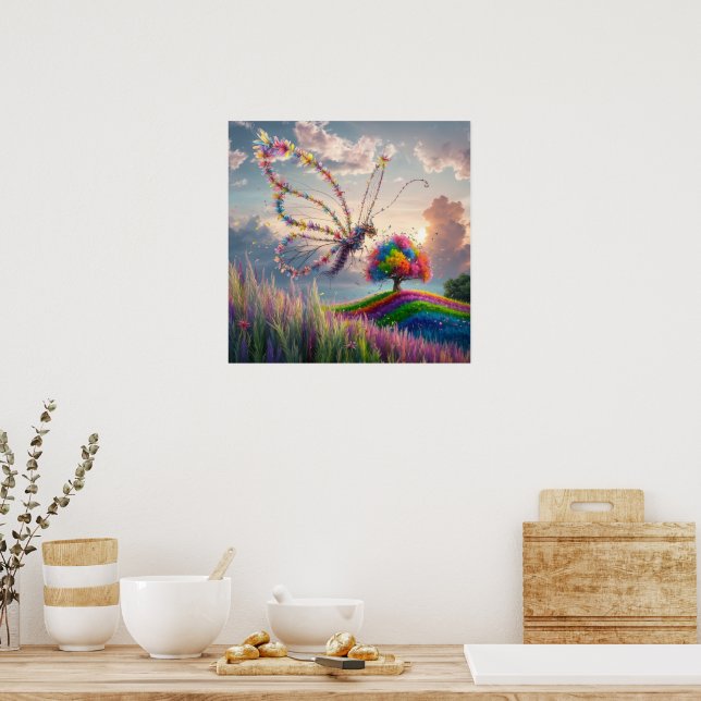 Whimissisk Dragon Butterfly i Bloom: Intricate Poster (Kök)