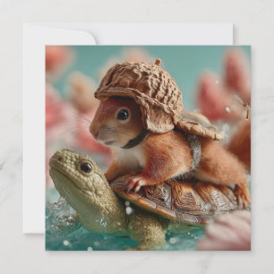 Whimissisk ekorre Riding a Turtle Julkort