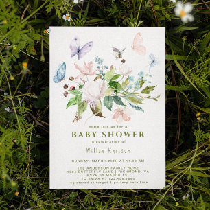 Whimissisk fjäril Garden Cute Vår Baby Shower Inbjudningar