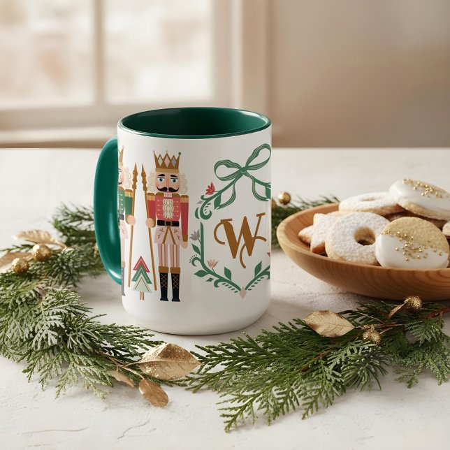 Whimissisk julklackare Monogram Bow Mugg (Whimsical Christmas Nutcracker Monogram Bow Mug)