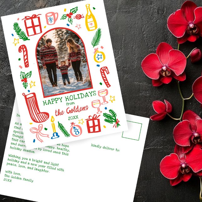 Whimissisk julklapp Anpassningsbar Arch PHOTO Helg Vykort (Whimsical Doodle Christmas Cute Custom Arch PHOTO Holiday Postcard
)