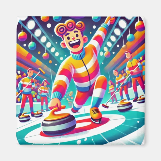 Whimissisk, konstig Curling Sport Magnet (Framsidan)