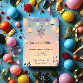 Whimissisk Lantern Birthday med Aditable Hedgehog Inbjudningar