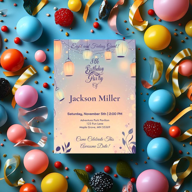 Whimissisk Lantern Birthday med Aditable Hedgehog Inbjudningar (Skapare uppladdad)