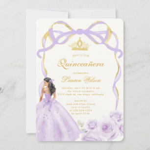 Whimissisk Lila Guld Bow Blommigt Quinceañera Inbjudningar